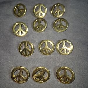 12 Pcs Vintage Plastic Gold Peace Symbol Shank Buttons